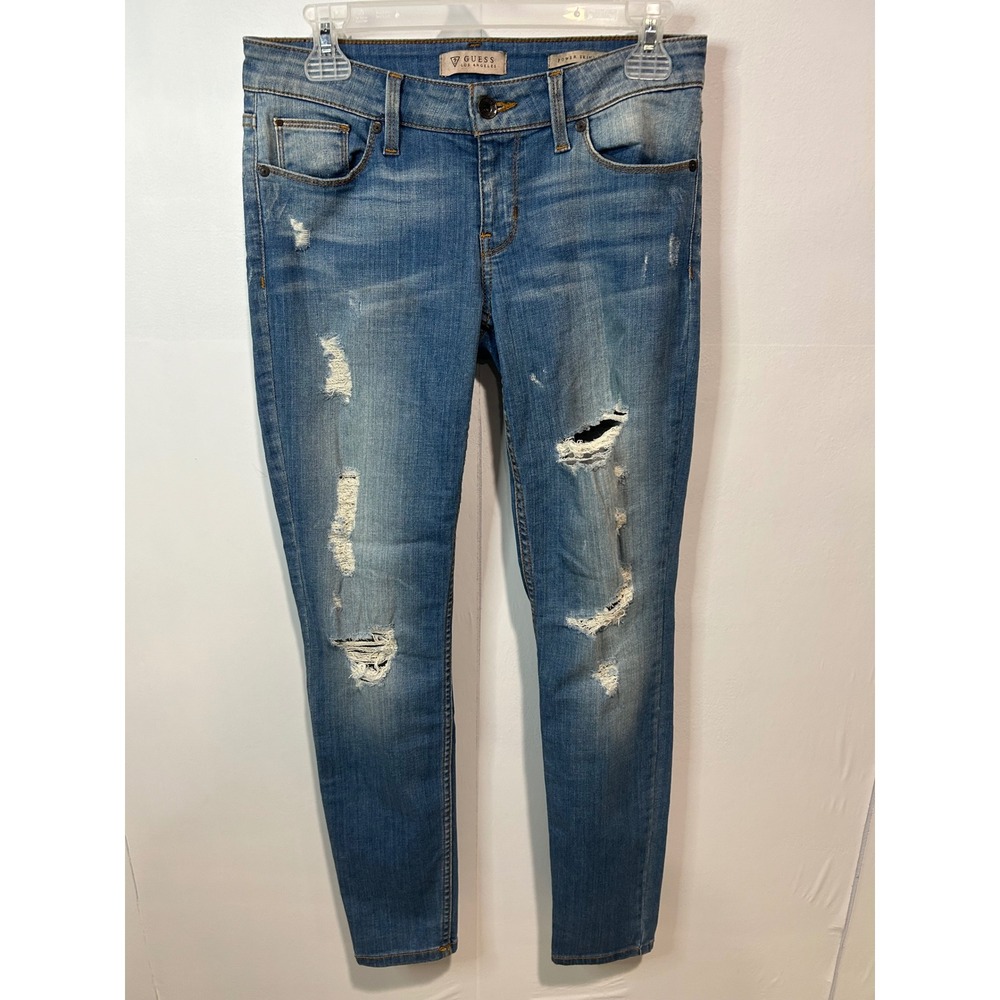 Guess Ripped Jeans Women 27 Blue Power Skinny Low Distressed Denim